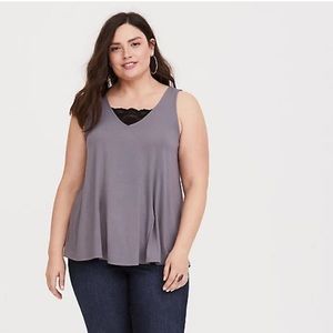 Torrid | Super Soft Knits Gray Lace Inset Tank 2